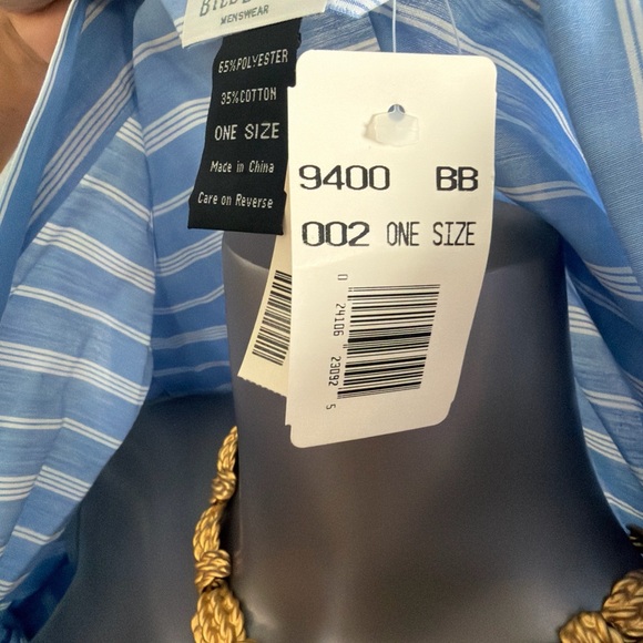 Men's Blue and White Striped Cotton Robe with Tie Belt Bill Blass - Picture 2 of 13